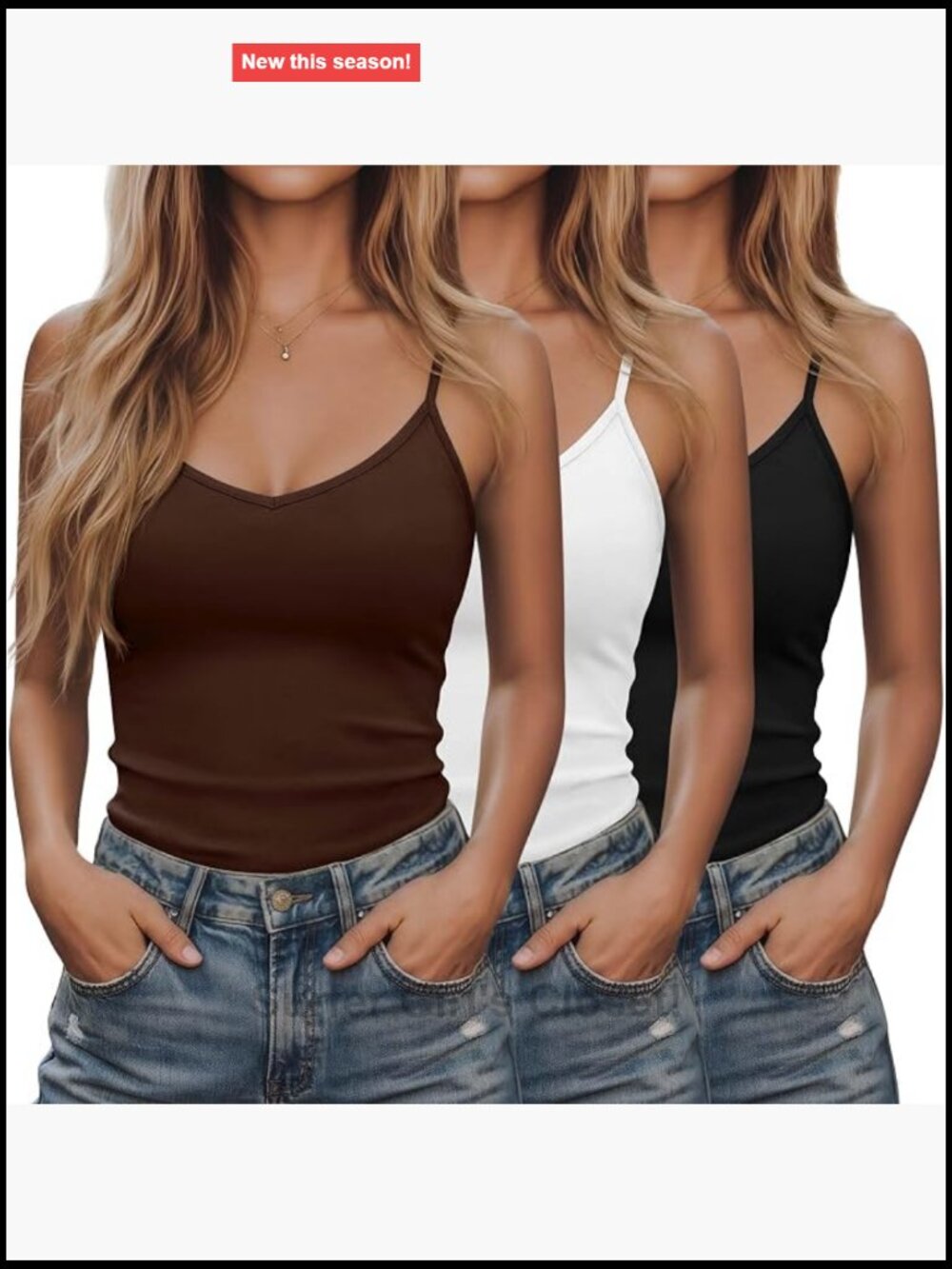 3-Pack Women's Camisole Tank Tops Adjustable Spaghetti Straps V-Neck Sleeveless